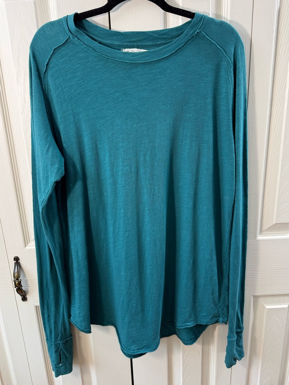 Free People We The Free Arden Tee Teal Blue Oversized Long Sleeve Top Size Small